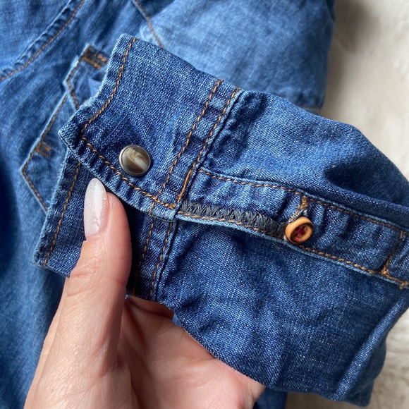 Zara boys denim shirt chambray snap front shirt kids western pockets size 8 - Picture 9 of 10